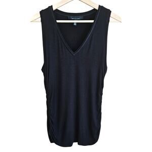 White House Black Market Women’s Tank Top V-Neck Satin Trim Ruched Black Large